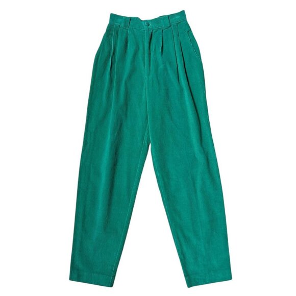 80s vintage highwaisted corduroy pants bright green pleated tapered relaxed. - Picture 1 of 5